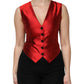 Red Black Button Down Sleeveless Vest Top