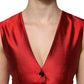 Red Black Button Down Sleeveless Vest Top