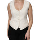 Ivory Cotton Button Down Sleeveless Vest Top