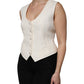 Ivory Cotton Button Down Sleeveless Vest Top
