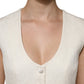 Ivory Cotton Button Down Sleeveless Vest Top