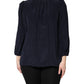 Blue Silk Mock Neck Long Sleeves Blouse Top