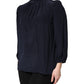 Blue Silk Mock Neck Long Sleeves Blouse Top
