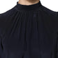Blue Silk Mock Neck Long Sleeves Blouse Top