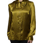 Green Ascot Collar Long Sleeves Blouse Top