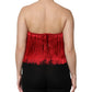 Red Silk Strapless Fringe Crop Tube Top