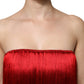 Red Silk Strapless Fringe Crop Tube Top