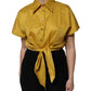 Mustard Collared Short Sleeves Blouse Top