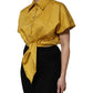 Mustard Collared Short Sleeves Blouse Top