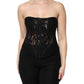 Black Cotton Floral Lace Corset Bustier Top