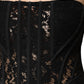 Black Cotton Floral Lace Corset Bustier Top