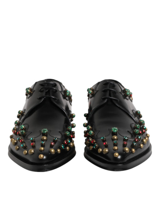 Black Leather Derby Dress Studded Shoes
