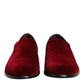 Red Cotton Velvet Slip On Loafers Formal Shoes