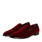 Red Cotton Velvet Slip On Loafers Formal Shoes