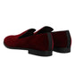 Red Cotton Velvet Slip On Loafers Formal Shoes
