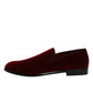Red Cotton Velvet Slip On Loafers Formal Shoes
