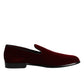 Red Cotton Velvet Slip On Loafers Formal Shoes