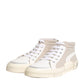 White Beige Lace Up Mid Top Casual Sneakers Shoes