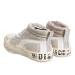 White Beige Lace Up Mid Top Casual Sneakers Shoes