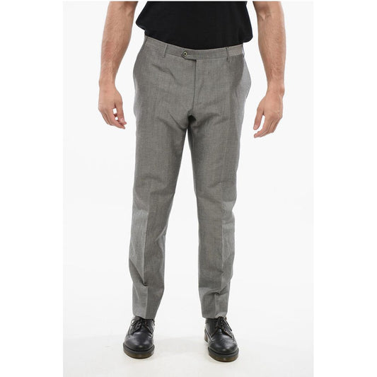 Blended Linen Bouclè Effect Pants with Four Pockets