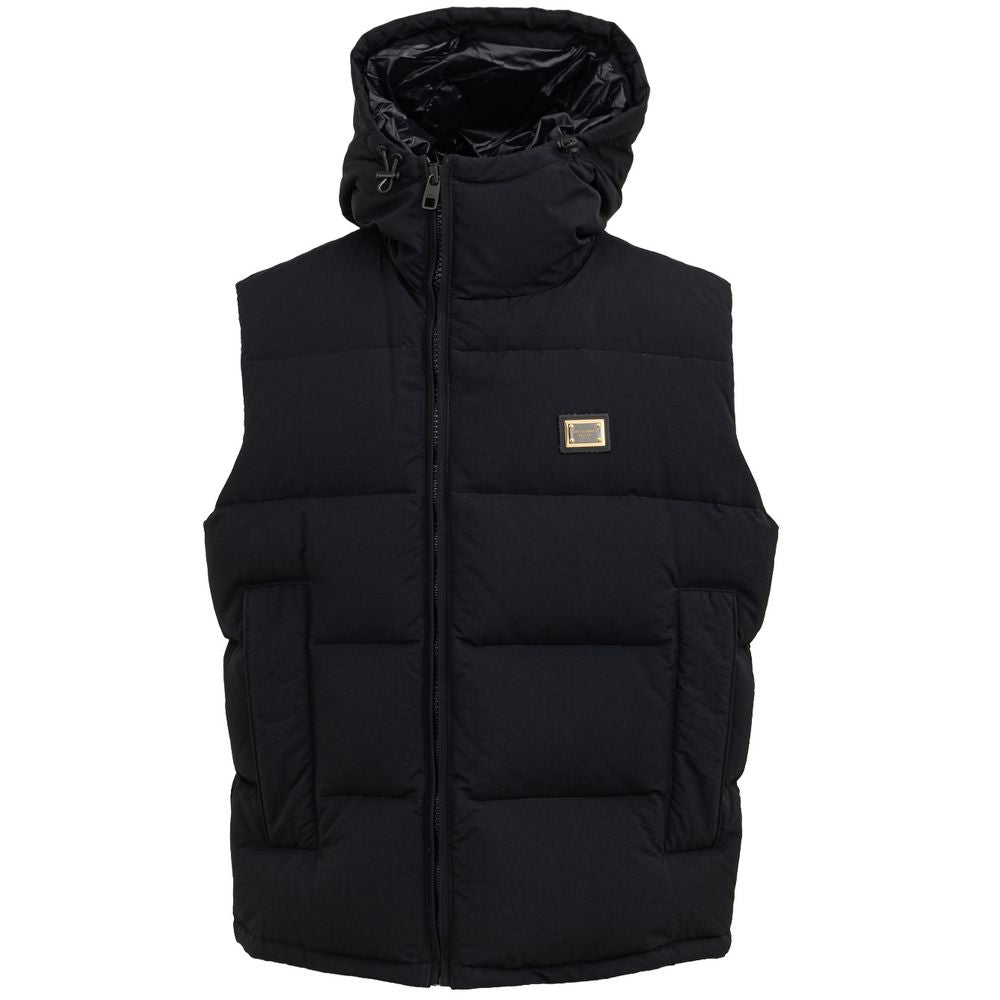 Black Polyester Sleveless Jacket