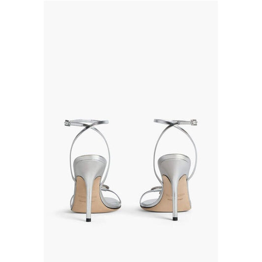 Metallic Effect Leather Sandals With Strap Heel 12 cm
