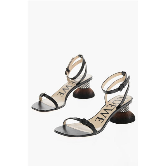 Leather PETAL BRUSH Sandals with Design Heel 6cm