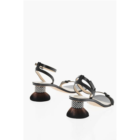 Leather PETAL BRUSH Sandals with Design Heel 6cm