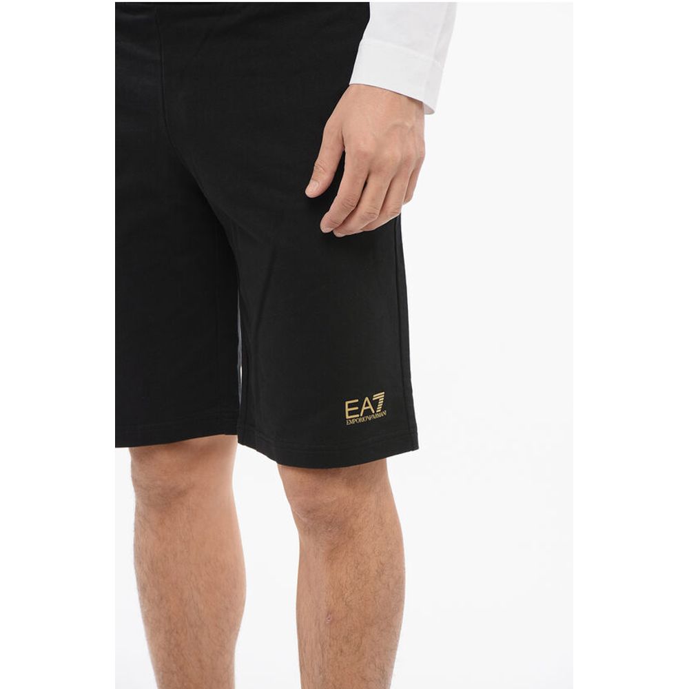 EA7 Cotton Shorts with Lamè Printed Logo