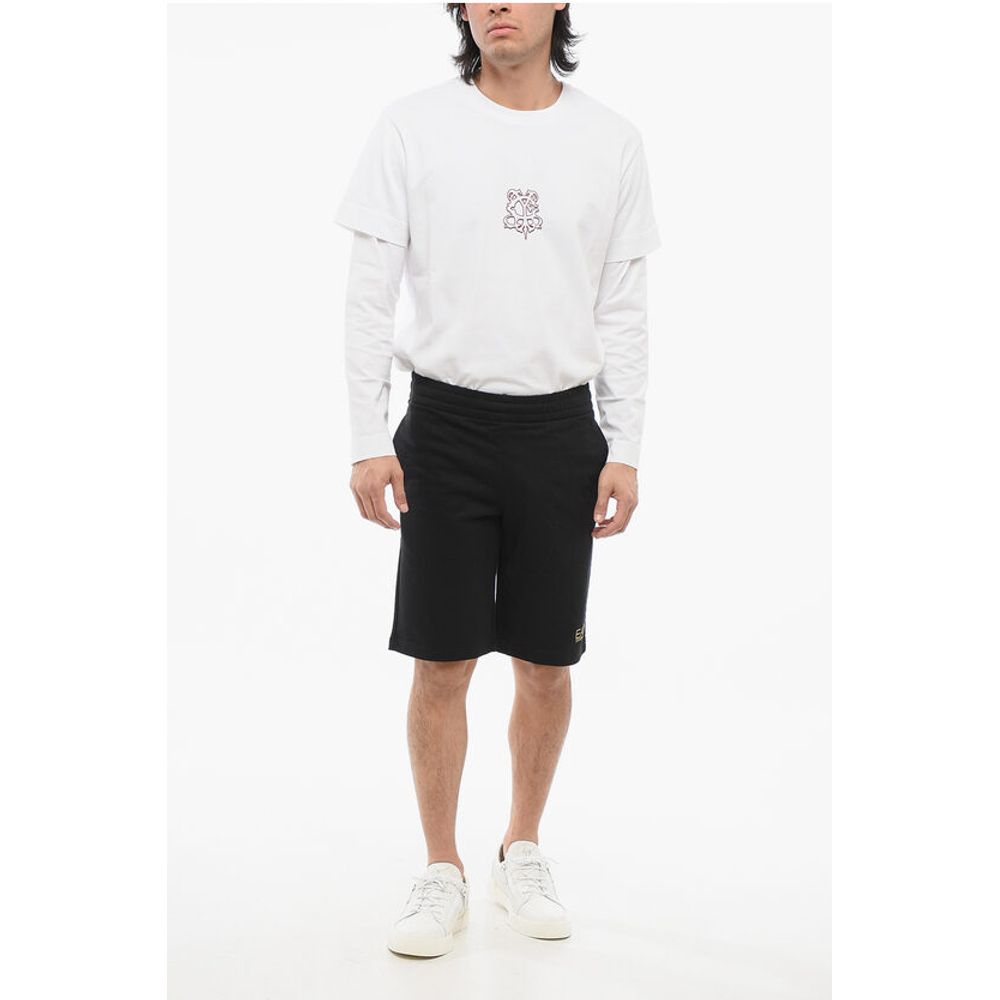 EA7 Cotton Shorts with Lamè Printed Logo