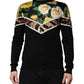Black Silk Floral Crew Neck Pullover Sweater