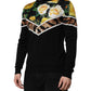 Black Silk Floral Crew Neck Pullover Sweater