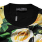 Black Silk Floral Crew Neck Pullover Sweater