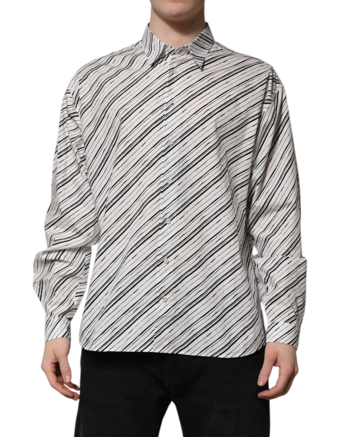 White Striped Long Sleeves Men Formal Shirt