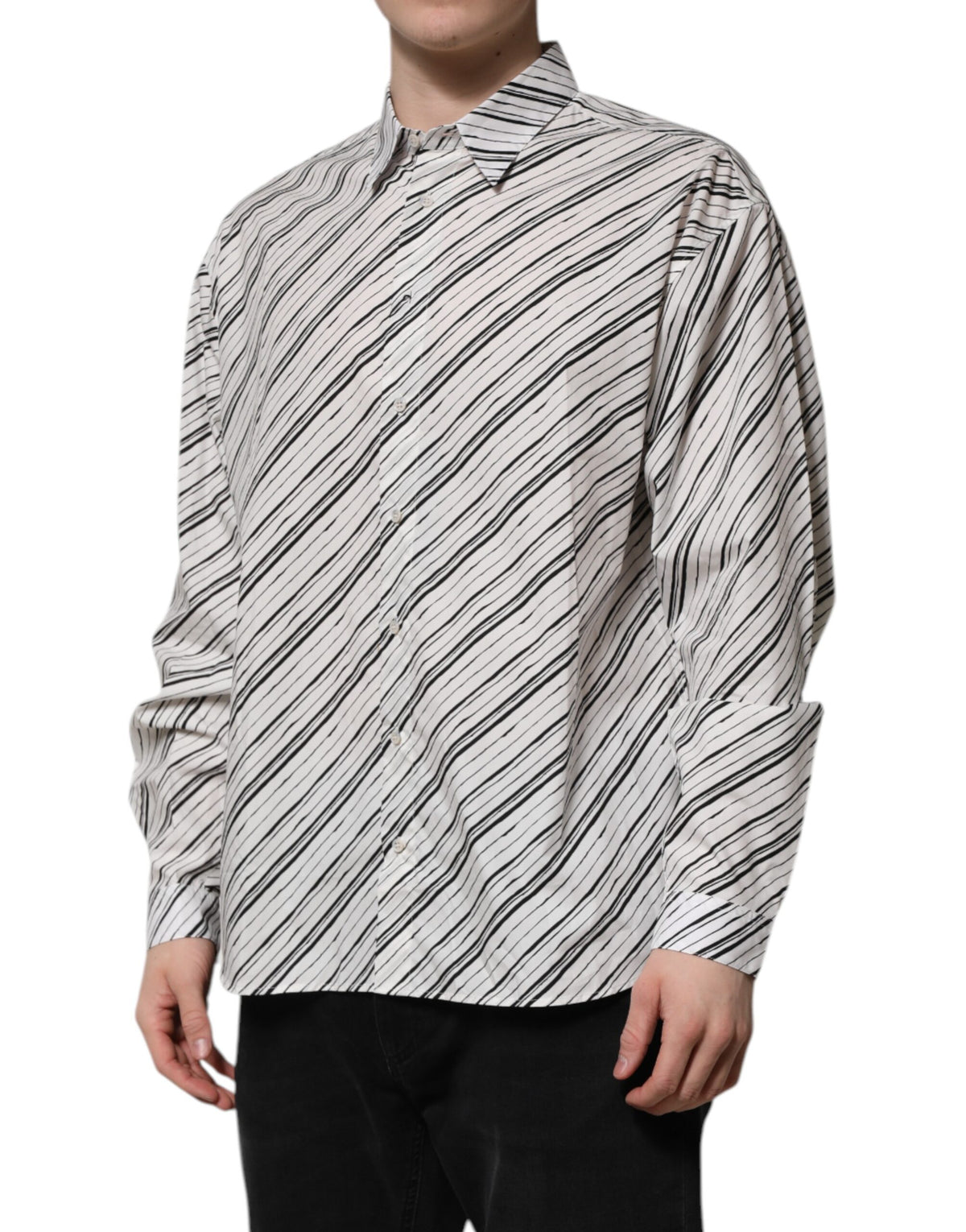 White Striped Long Sleeves Men Formal Shirt