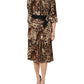 Brown Leopard Print Belted A-line Midi Dress