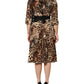 Brown Leopard Print Belted A-line Midi Dress