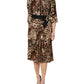 Brown Leopard Print Belted A-line Midi Dress