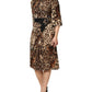 Brown Leopard Print Belted A-line Midi Dress