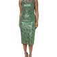 Green Cotton Floral Lace Sheath Midi Dress