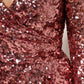 Pink Sequin Statement Nylon Midi V-Neck Dress