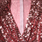 Pink Sequin Statement Nylon Midi V-Neck Dress