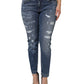Blue Tattered Cotton Low Waist Denim Jeans