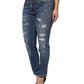 Blue Tattered Cotton Low Waist Denim Jeans