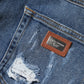 Blue Tattered Cotton Low Waist Denim Jeans
