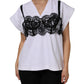 White Lace Cotton V-Neck Short Sleeves Top