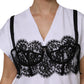 White Lace Cotton V-Neck Short Sleeves Top