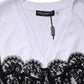 White Lace Cotton V-Neck Short Sleeves Top