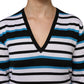 Multicolor Stripes Long Sleeves V-neck Top