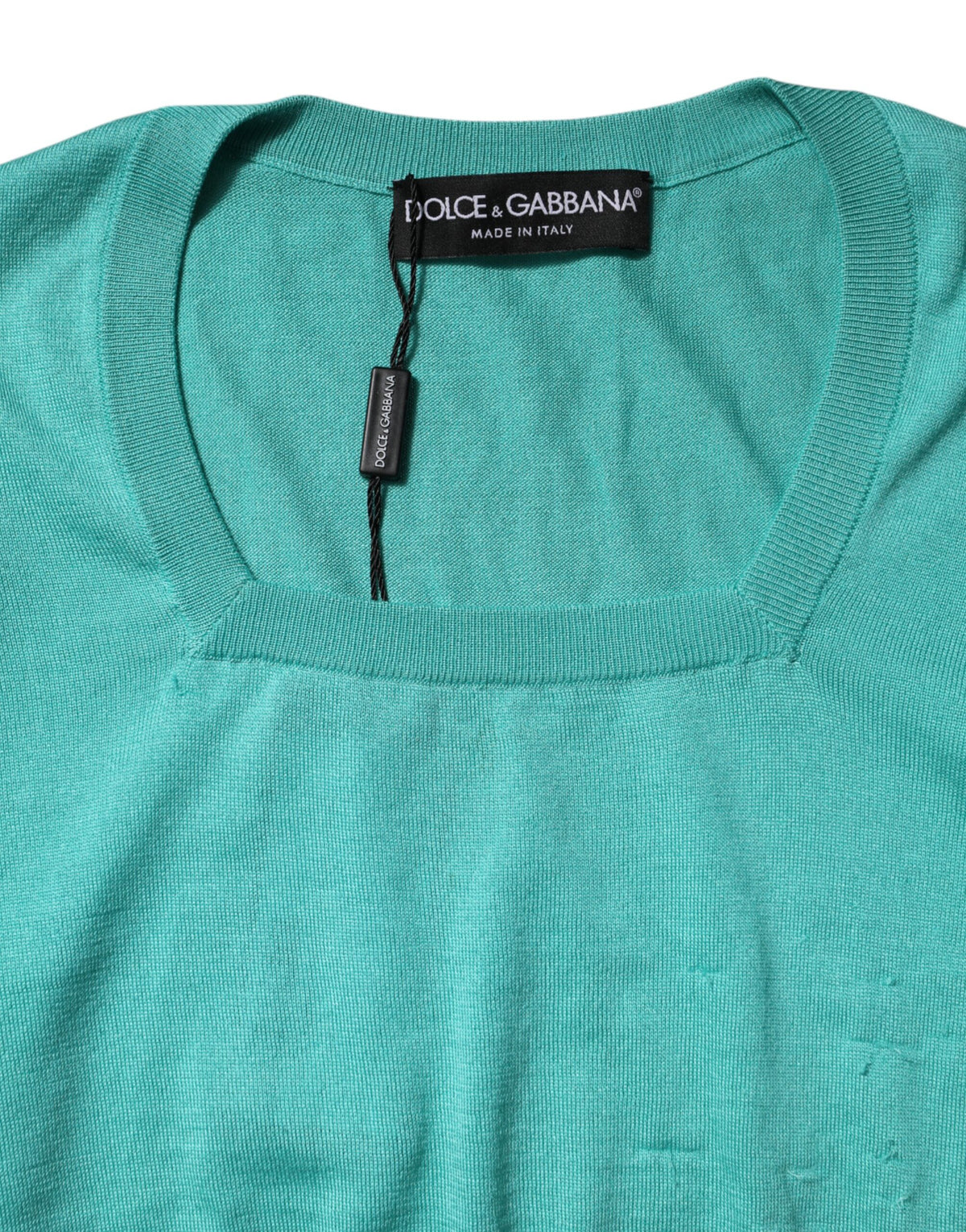 Aqua Blue Silk Short Sleeves Square Neck Top
